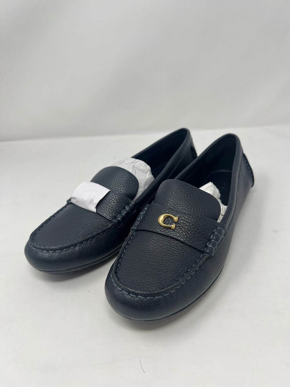 COACH Women's 7.5B Sculpted C Navy Leather Flats